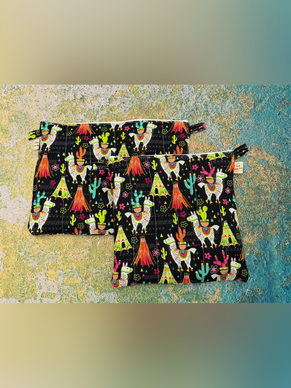 Kids Black Llama Print Zipper Pouch with Neon Accents(only one) - Picture 2 of 3